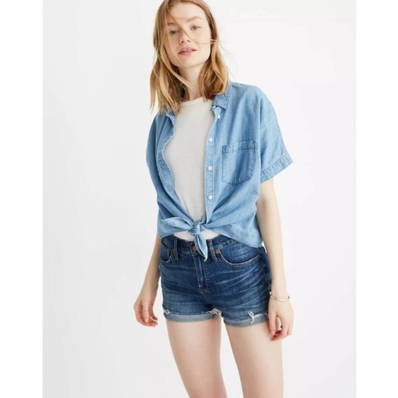 Madewell NWT High Rise Cuffed Denim Shorts 28 Glenoaks Raw Hem Coastal Cowgirl - Picture 16 of 16